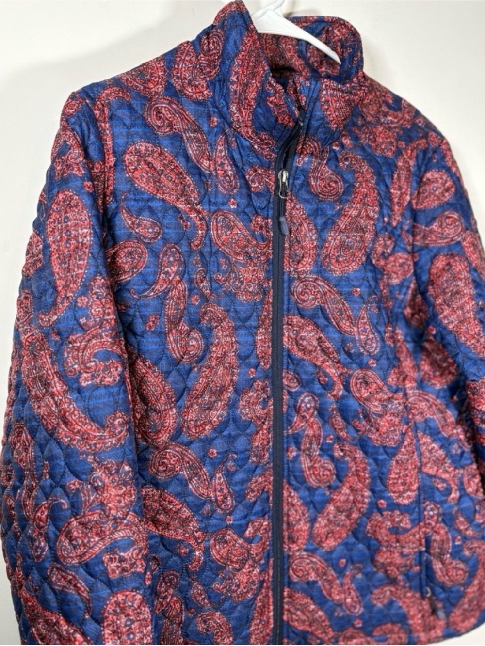 LANDS END Paisley Quilted Insulated Zip-Up Coat Jacket Blue Red Size XL - Picture 6 of 10
